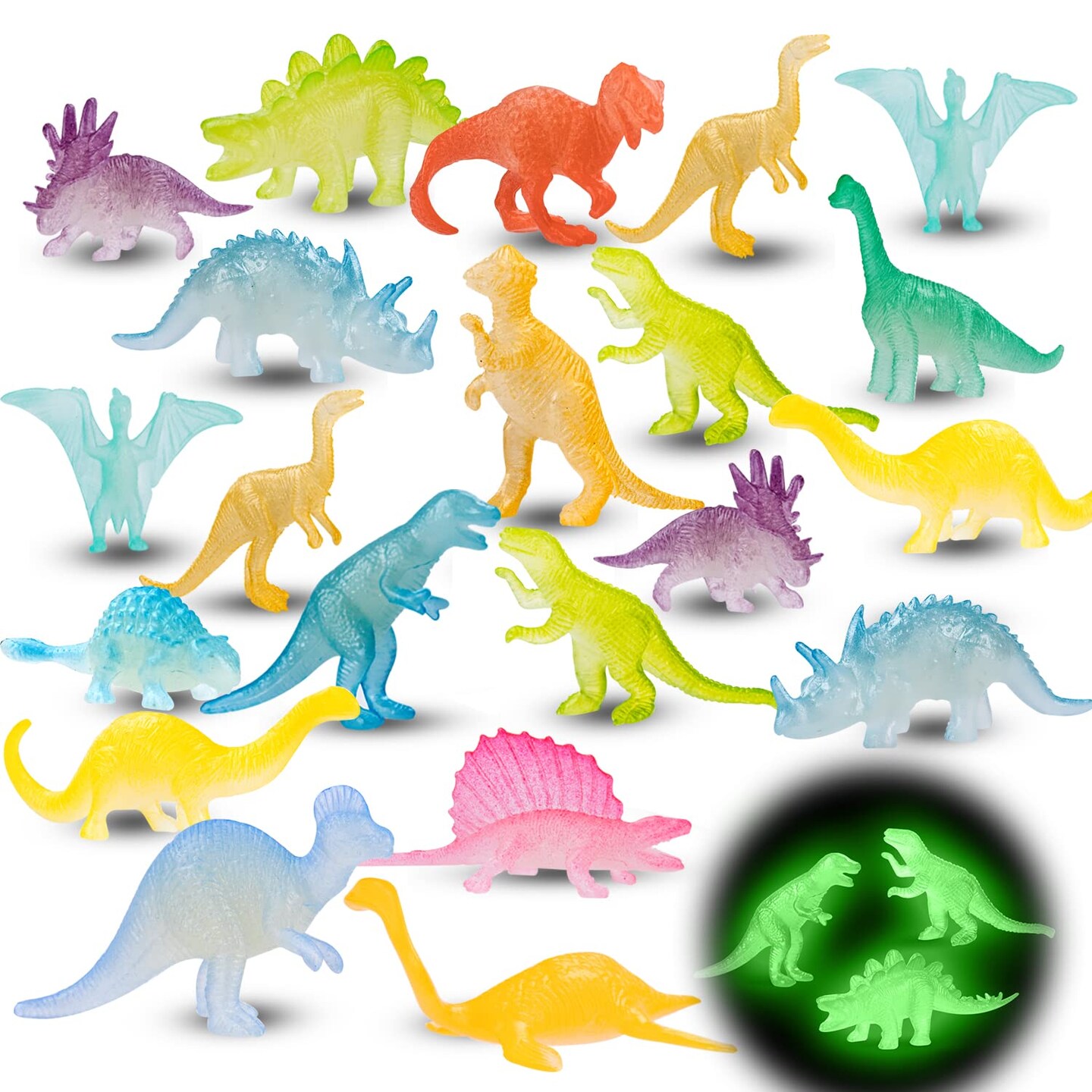48Pcs Glow in Dark Mini Dinosaur Figures Birthday Party Favors Supplies