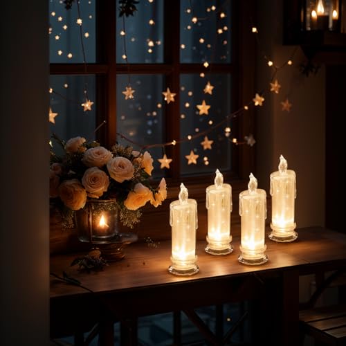 4PCS White LED Candles (D:2.5&#x22; x H:7&#x22;) ,Flameless Pillar Candles,Battery Operated Candles/Fake Candle, Velas Artificiales Para Decoracion for Valentine&#x27;s Day Wedding Diwali Fall Christmas Decorations