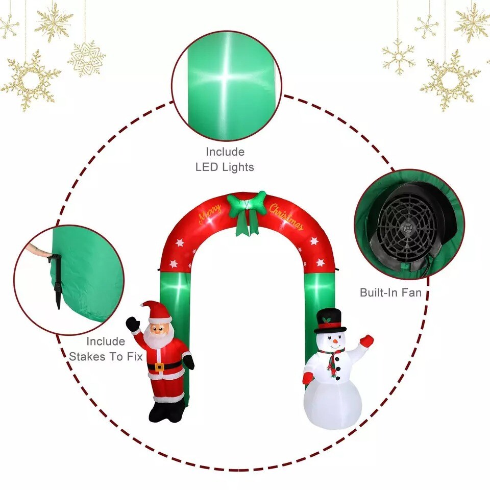 8ft Inflatable Arch Christmas Santa Claus Snowman Archway Outdoor Indoor Holiday