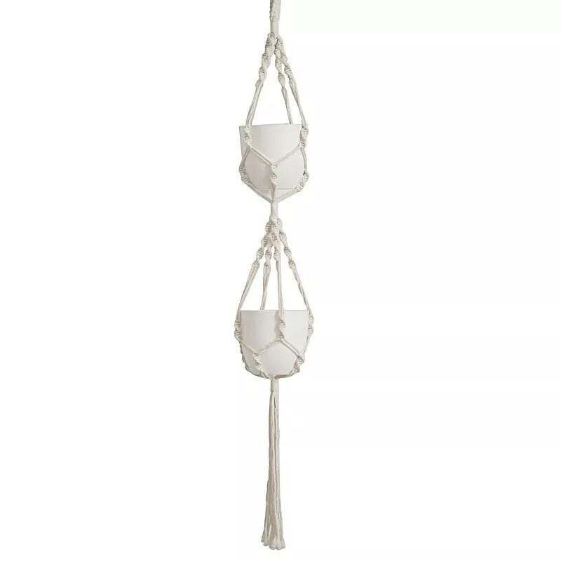 2 Tier Ivory Cotton Rope Macrame Indoor Pot Holder Planter Hanger Party Supplies