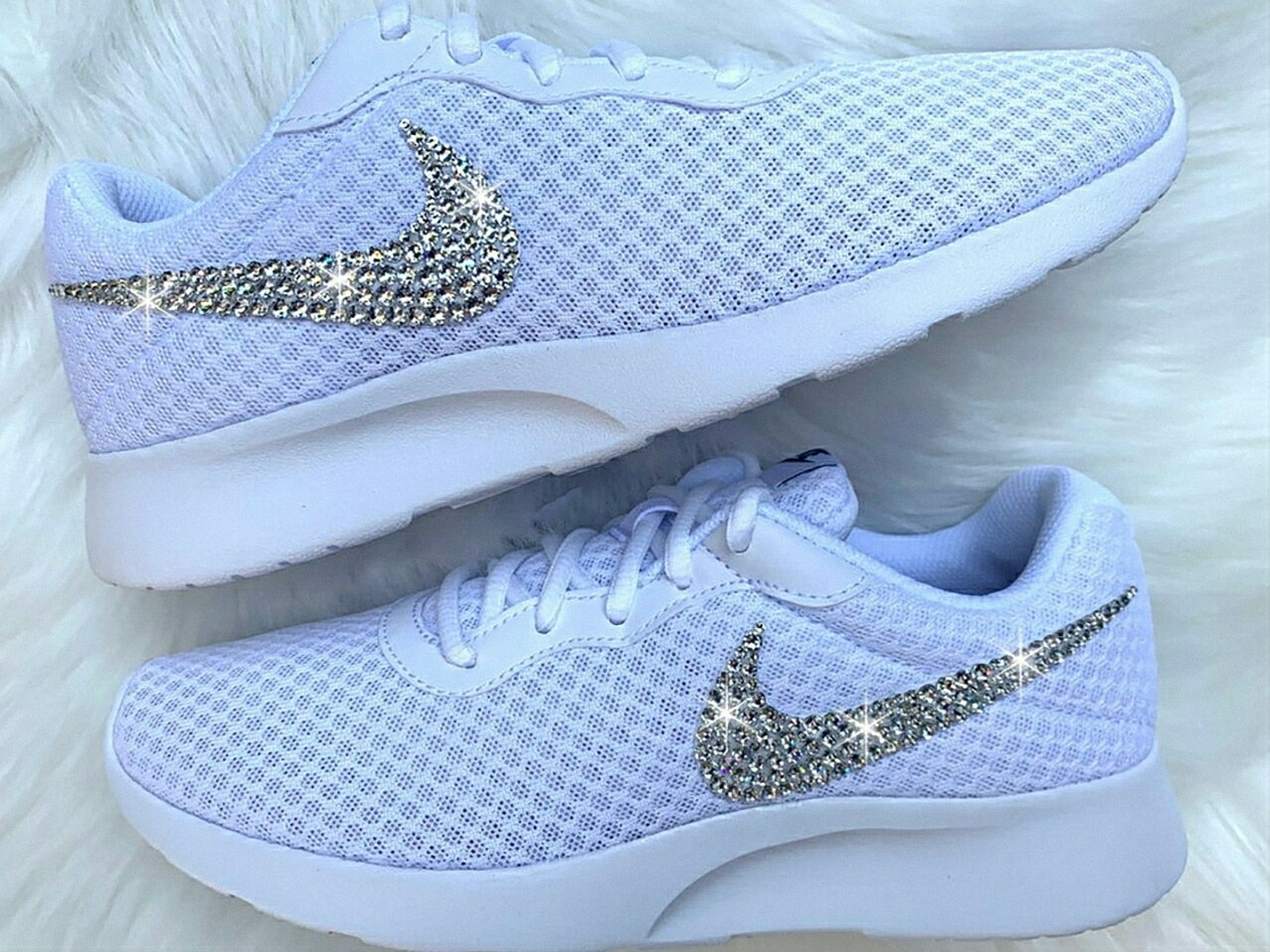 Swarovski Women's Nike Air Max Tanjun All White Sneakers Blinged