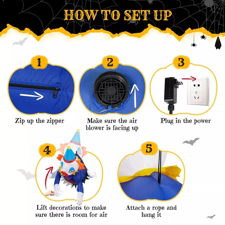 3.3FT Halloween Inflatable Hanging Clown Outdoor Decoration Blow up Garden Decor