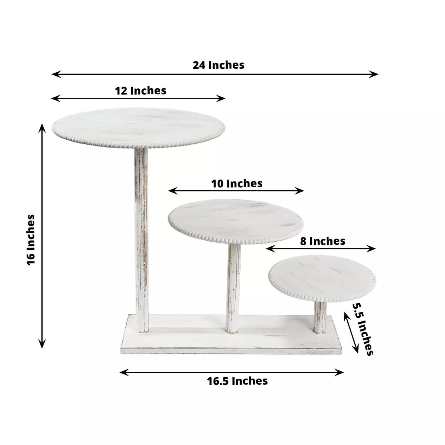 3-Tier Whitewash Wooden Cake Stand Round Beaded Rim Trays Party Event Decoration