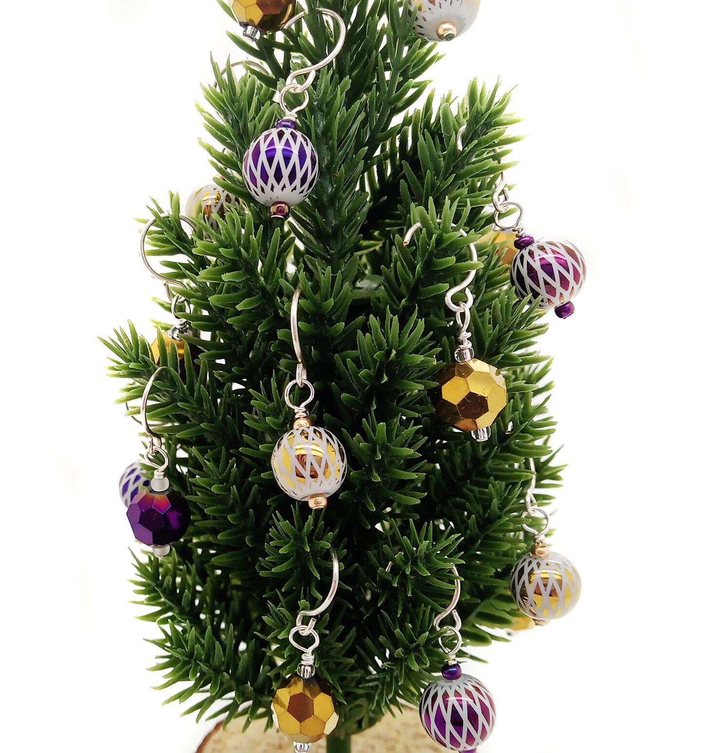 Miniature Christmas Tree with 20 Ornaments, Decorate your own, Purple & Gold, Adorabilities