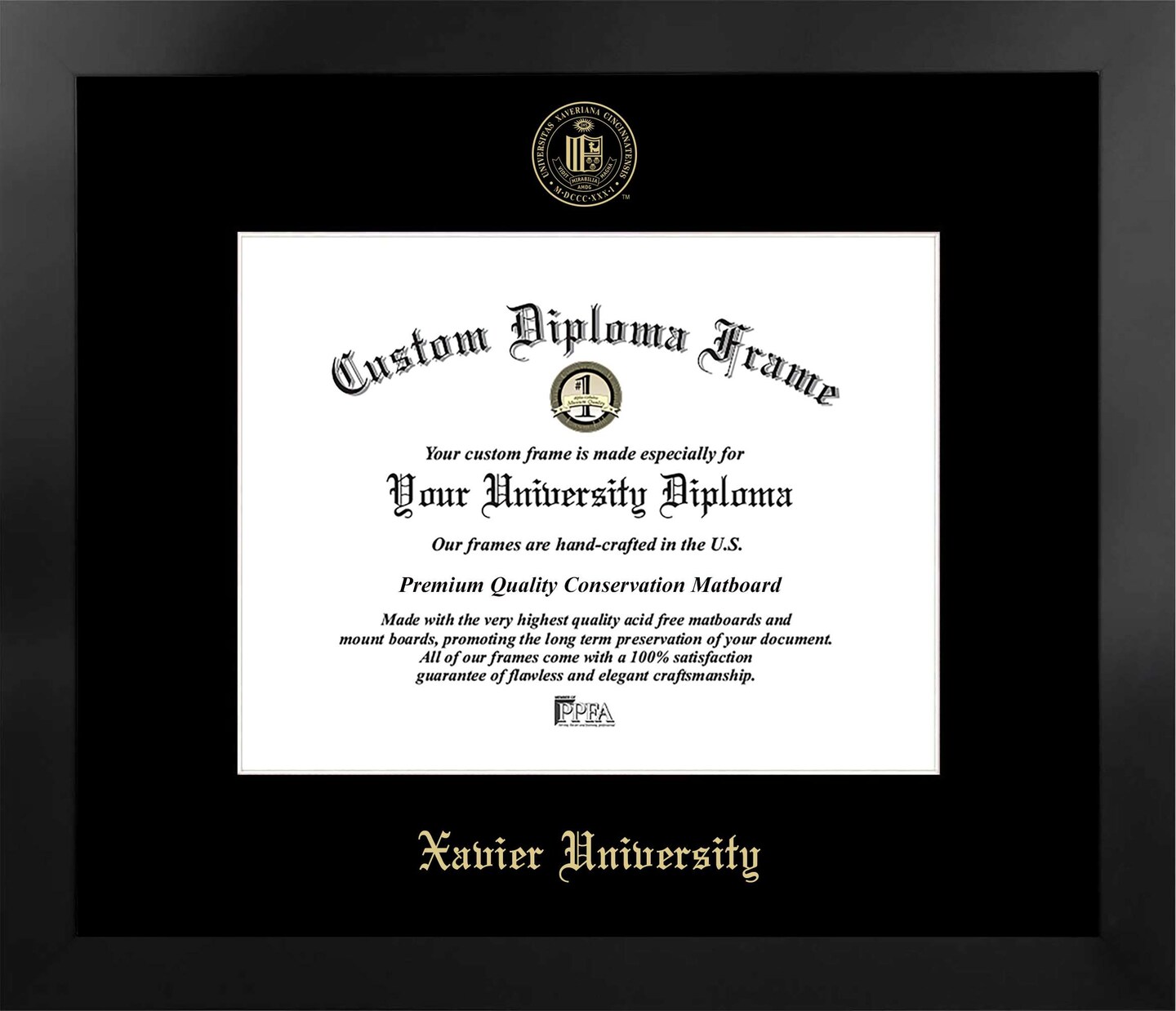 Xavier University 11w x 8.5h Manhattan Black Single Mat Gold
