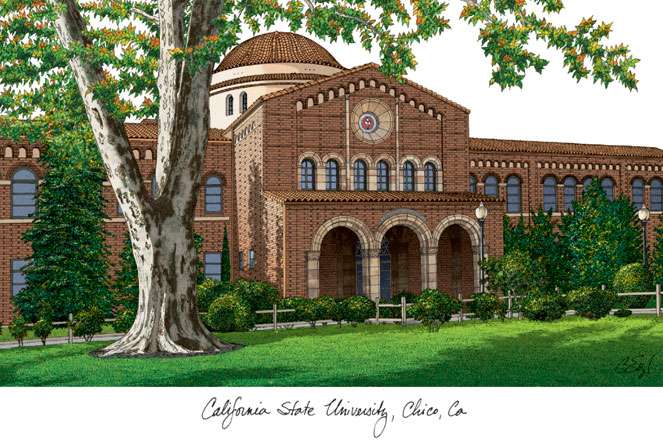 California State University, Chico 11w x 8.5h Manhattan Black Single Mat Gold Embossed Diploma Frame with Bonus Campus Images Lithograph (value savings at $59)