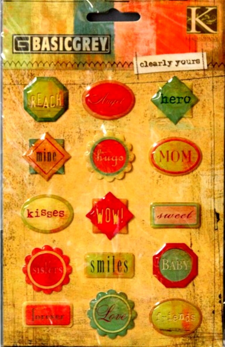 K & Company Basic Grey Tags Clearly Yours Epoxy Sentiment Stickers