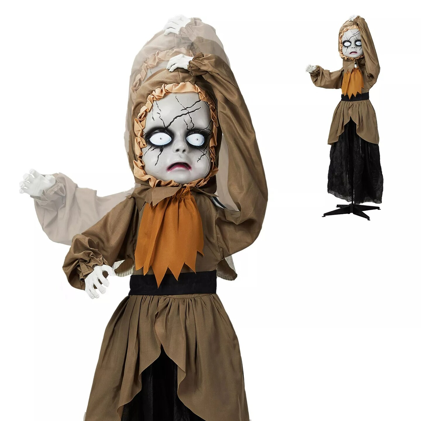 5.3FT Halloween Outdoor Spooky Decoration Talking Scary Girl Doll, Glowing Eyes
