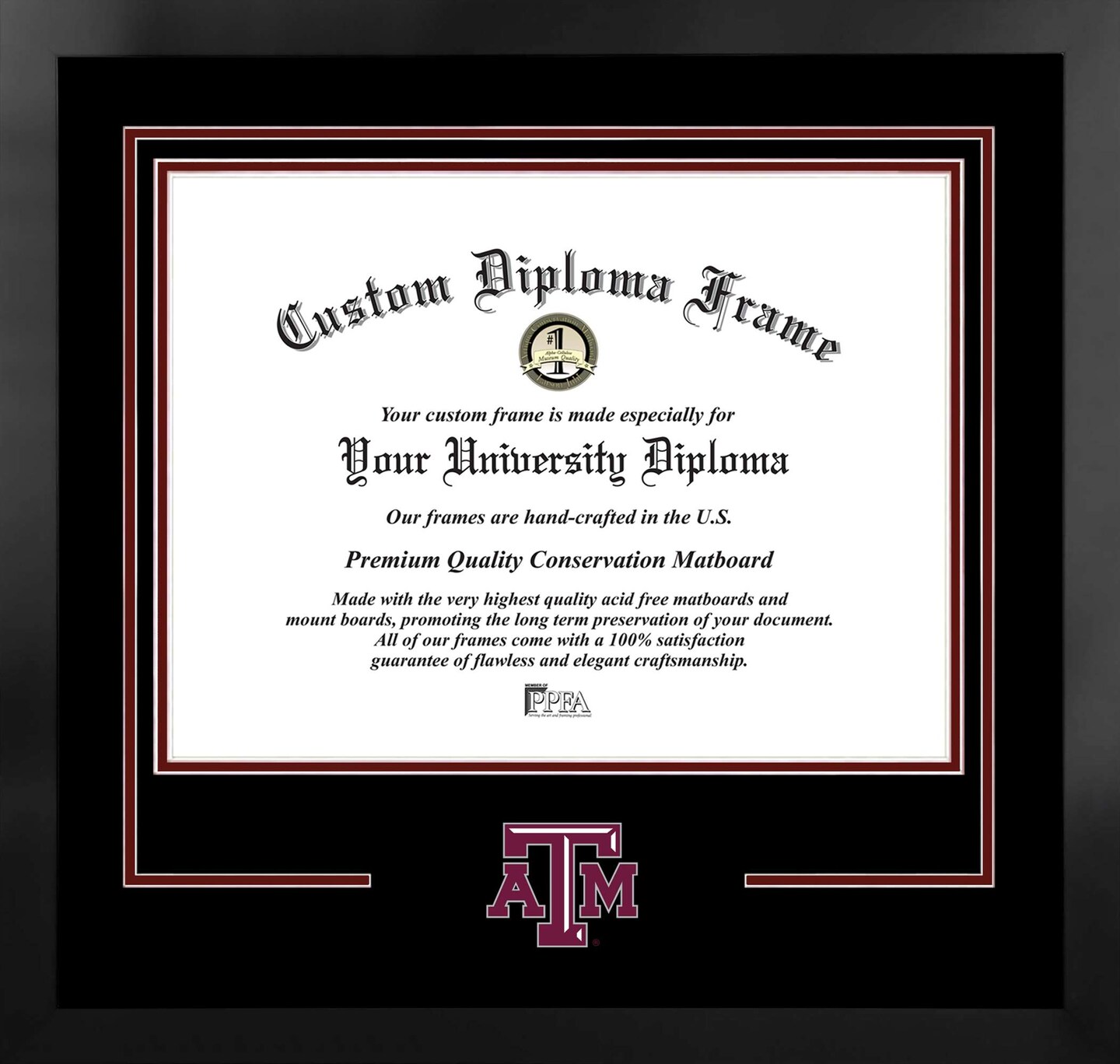 Texas A&#x26;M Aggies 16w x 12.5h Spirit Diploma Manhattan Black Frame with Bonus Campus Images Lithograph (value savings $59)