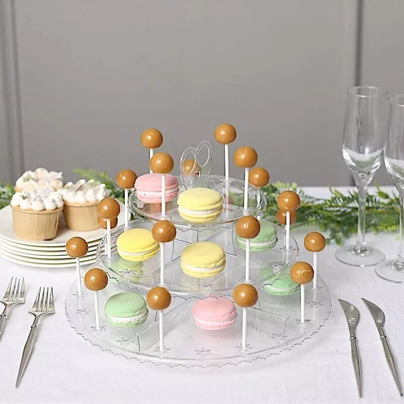 Clear 12" Plastic 3 Tier Cake Pop Holder Round Cupcake Stand Tower Party Events