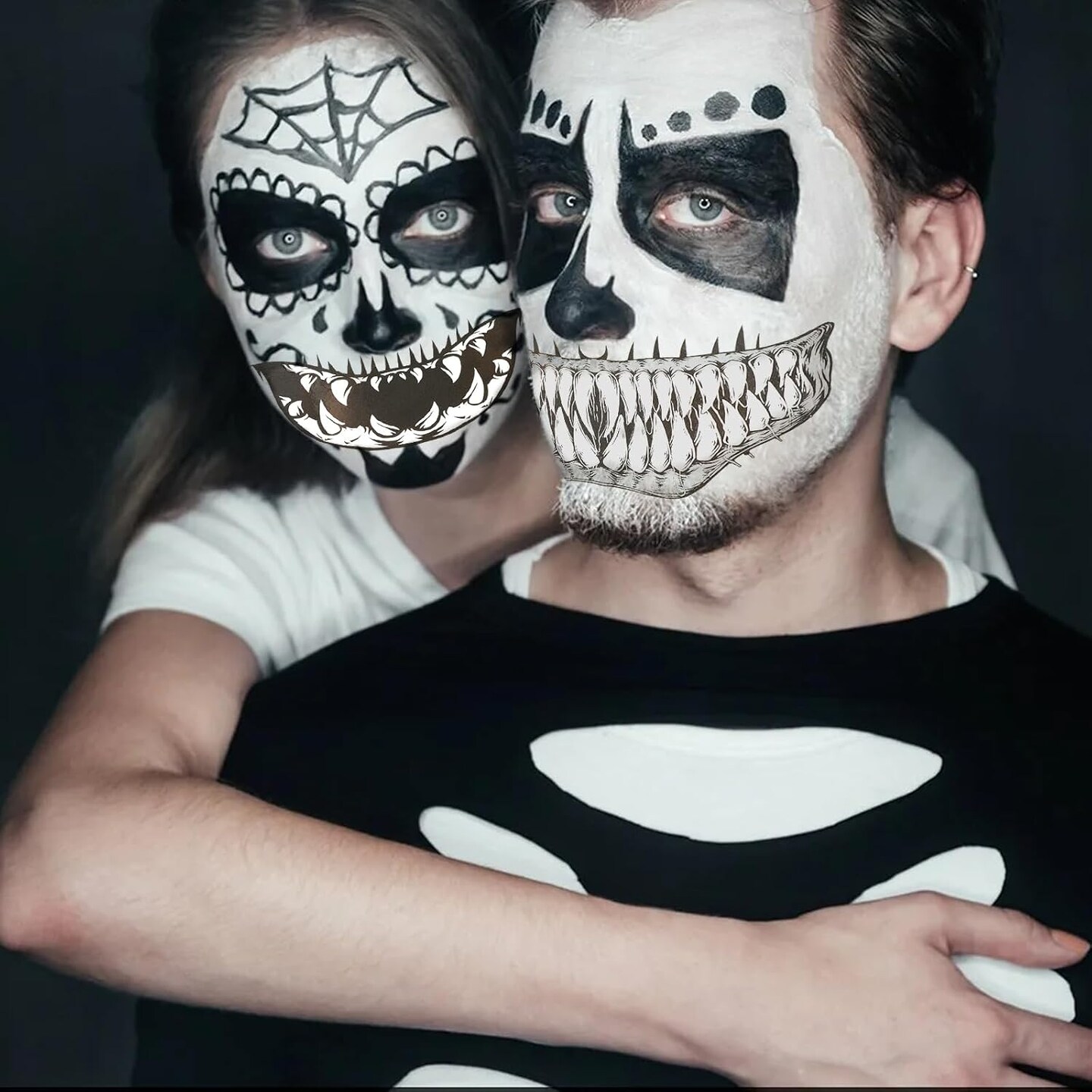 Halloween Face Tattoos Fake Skeleton Sticker Vampire Costumes Woman Accessories