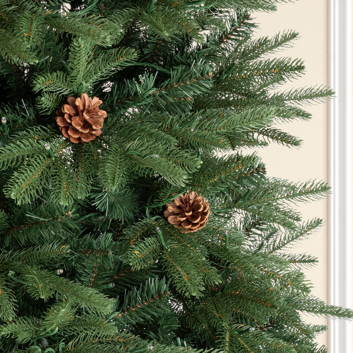 7.5FT/7FT/6FT Pre-Lit Green Fir Slim Artificial Christmas Tree, 9 Functional Warm White/Multi-color, remote controller