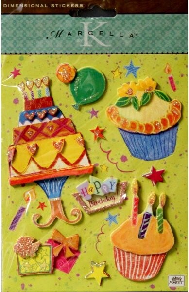 K &#x26; Company Marcella K Birthday Dimensional Glitter Stickers