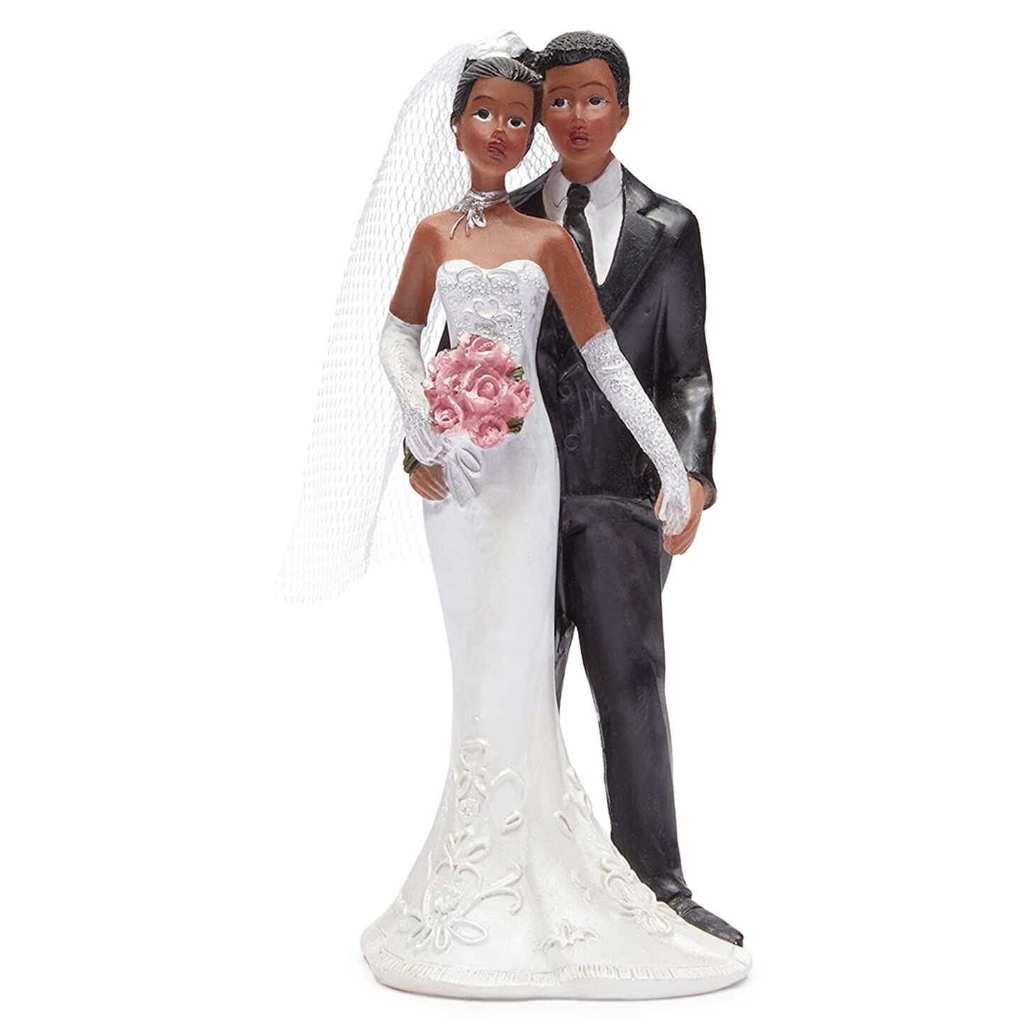 African American Wedding Cake Toppers Bride and Groom Figurine for Party Supplies, 5 x 1.9 in.