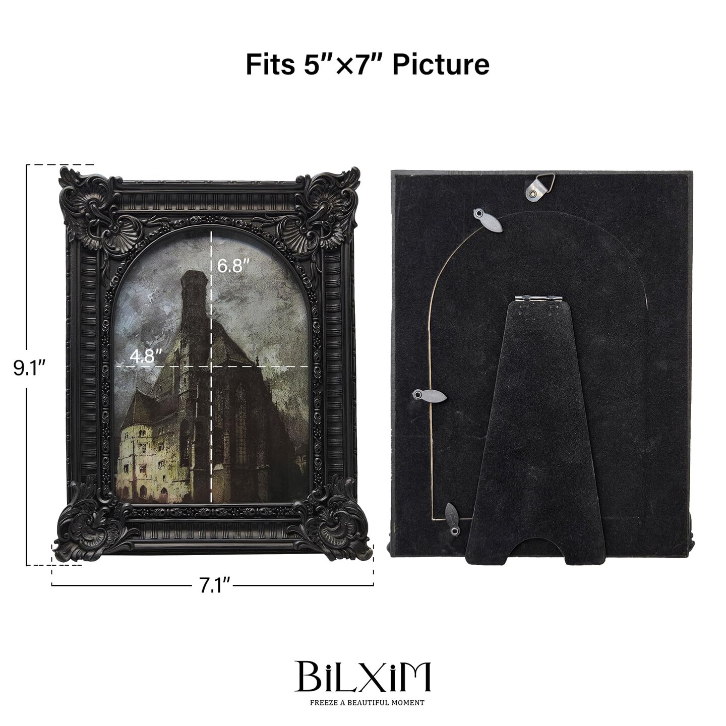 5x7 Vintage Picture Frame, Antique Black Ornate Arched Photo Frame for Wall Hanging or Tabletop Display, Retro Gothic Home Decor, Photo Gallery Art
