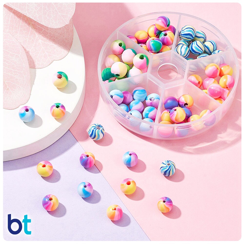 BeadTin Mixed Design 8mm Round Polymer Clay Beads (Box/6 Styles)