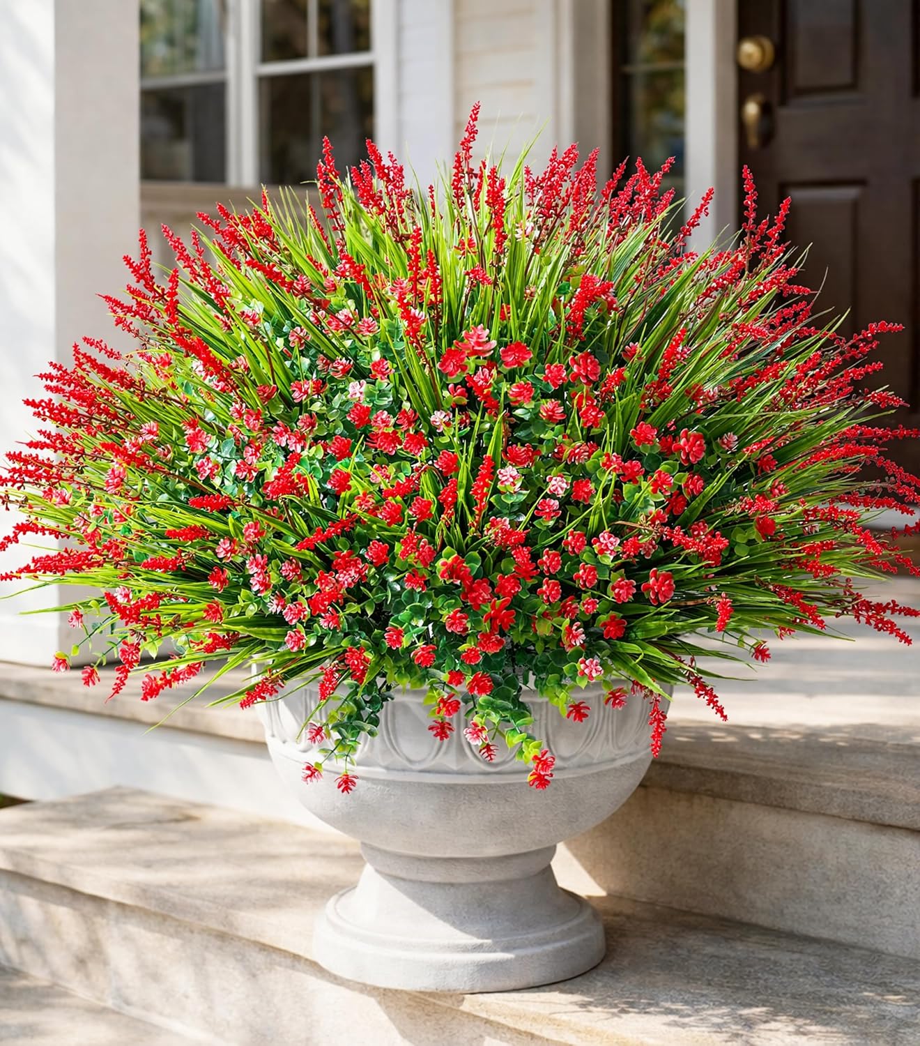 Artificial Outdoor Flowers 20 Bundles UV Resistant Red Monkey Grass Faux Plants
