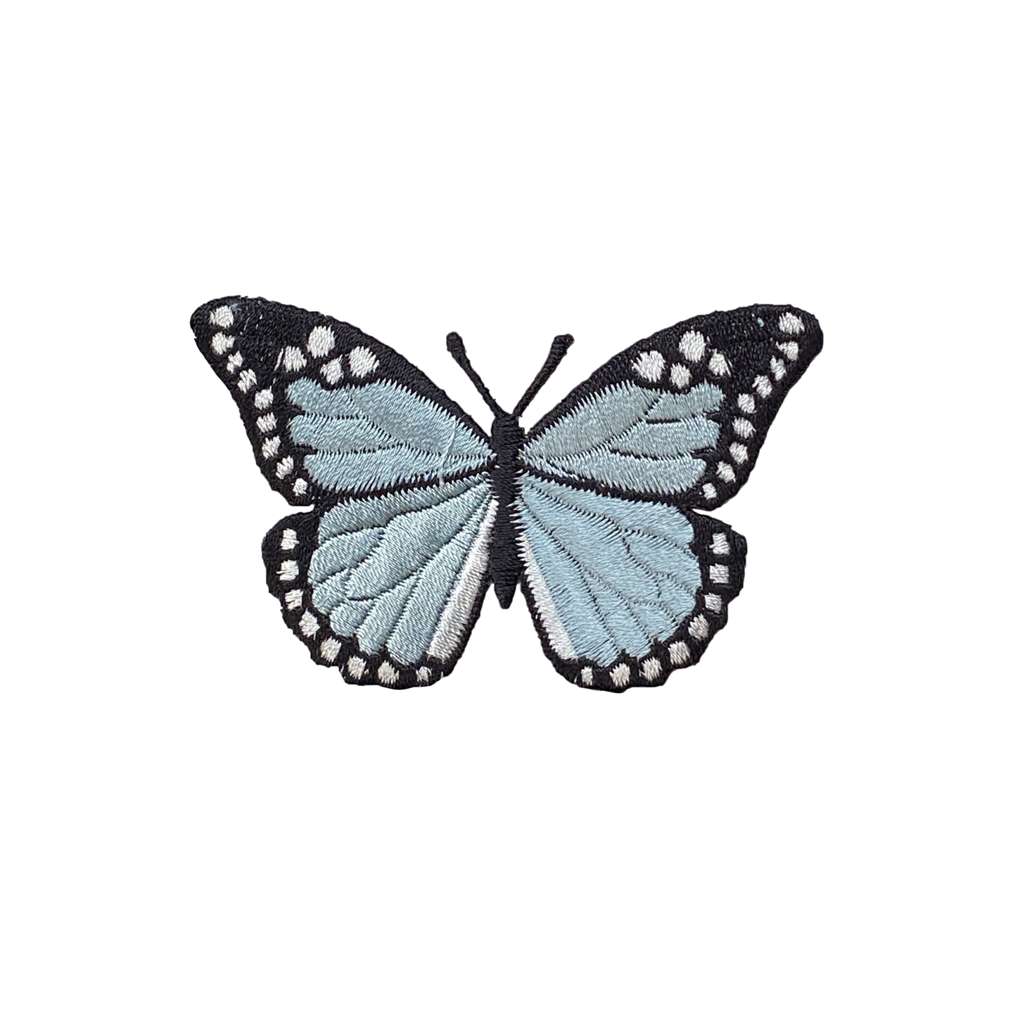 3 inch Light Blue, Black Butterfly, Embroidered, Iron on Patch
