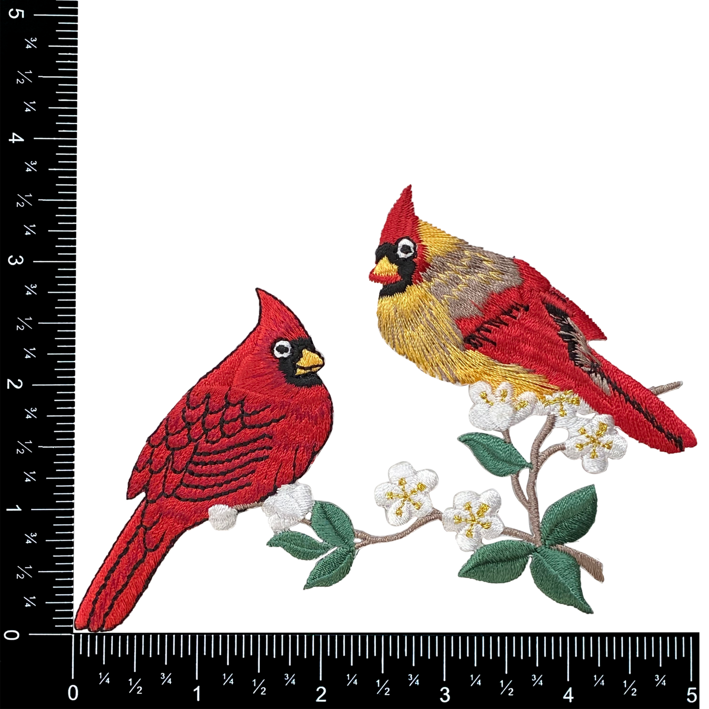 Cardinal Couple on a Branch Embroidered Patch Embroidered, Iron on Patch