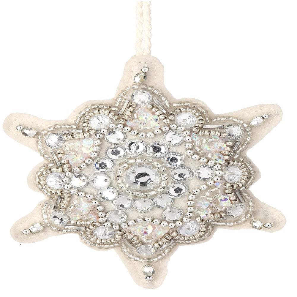 3.5&#x201D; Embroidered Jewel Snowflake Ornament &#x2013; Elegant Christmas D&#xE9;cor