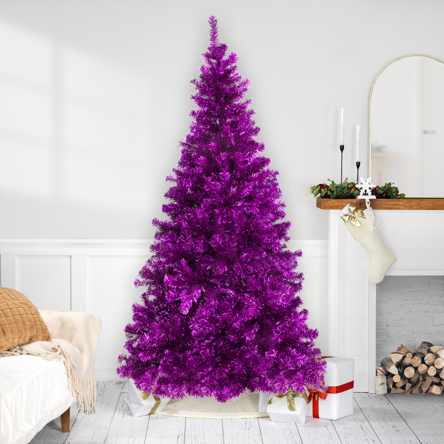 Northlight Artificial Tinsel Christmas Tree - 7' - Purple - Unlit