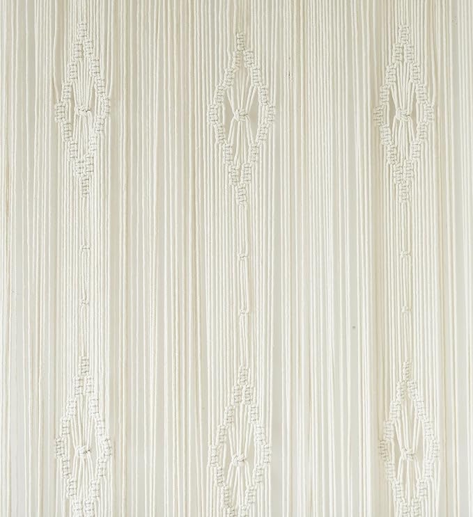 Macrame Curtain Long Cotton Window Panel Boho Curtains for Bedroom Wedding Backdrop Room Divider Doorway Closet Apartment 35''W x 70''L