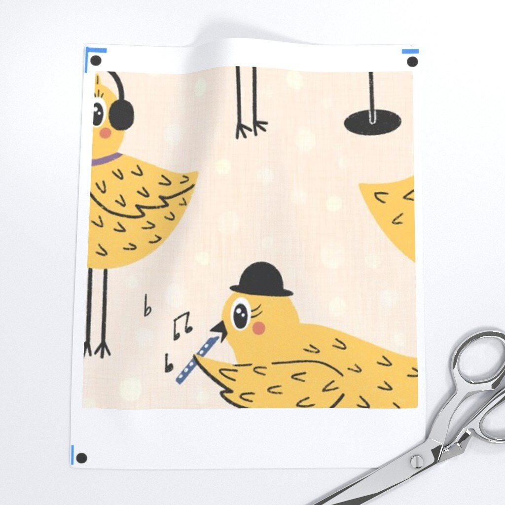 Baby Chickens Yellow Singing Microphone Animal Party Doodle Whimsical Custom Printed Fabric by Spoonflower Various Fabrics by the Yard or Fat Quarter