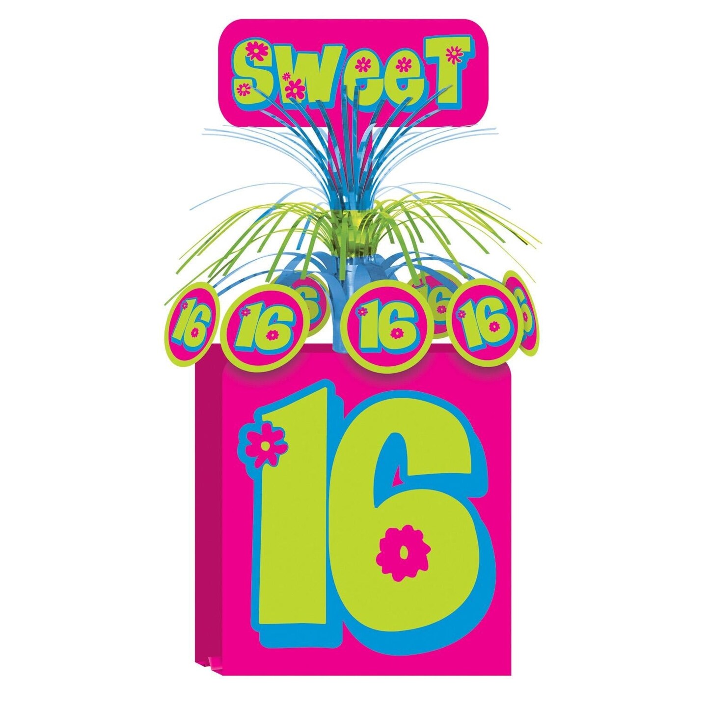 12 Pack Bulk Sweet 16 Birthday Party Centerpiece- Pink and Green