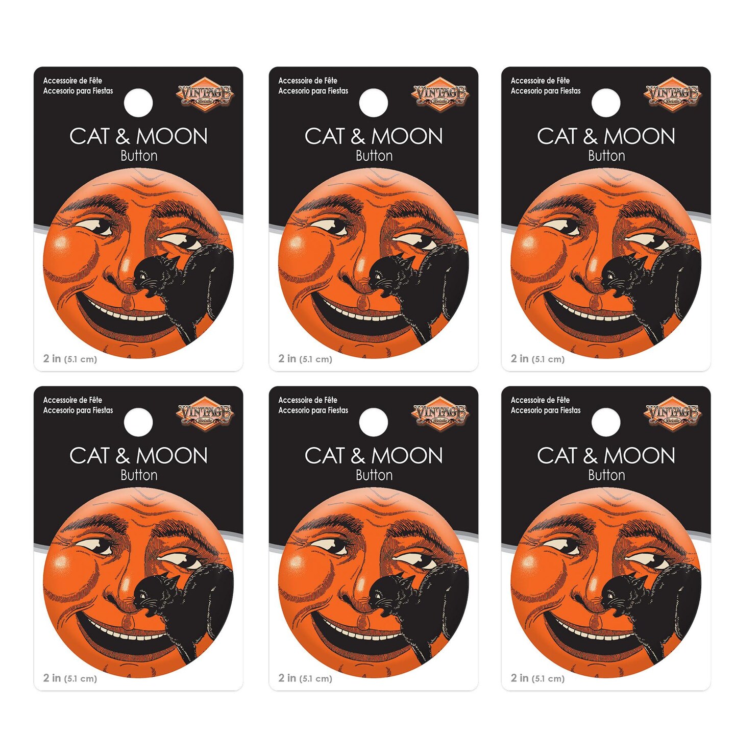 6 Pack Beistle Vintage Halloween Cat &#x26; Moon Button