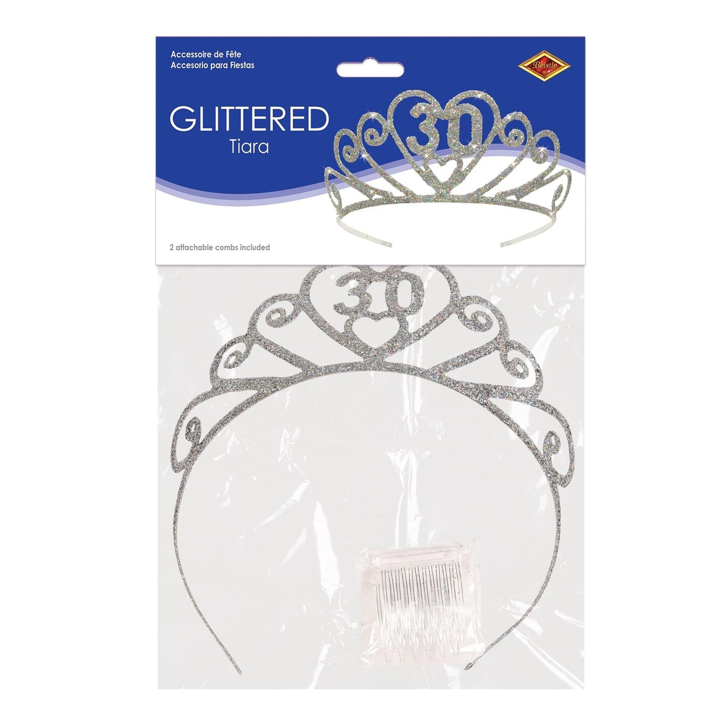 6 Pack Beistle Glittered Metal 30th Birthday Party Tiara