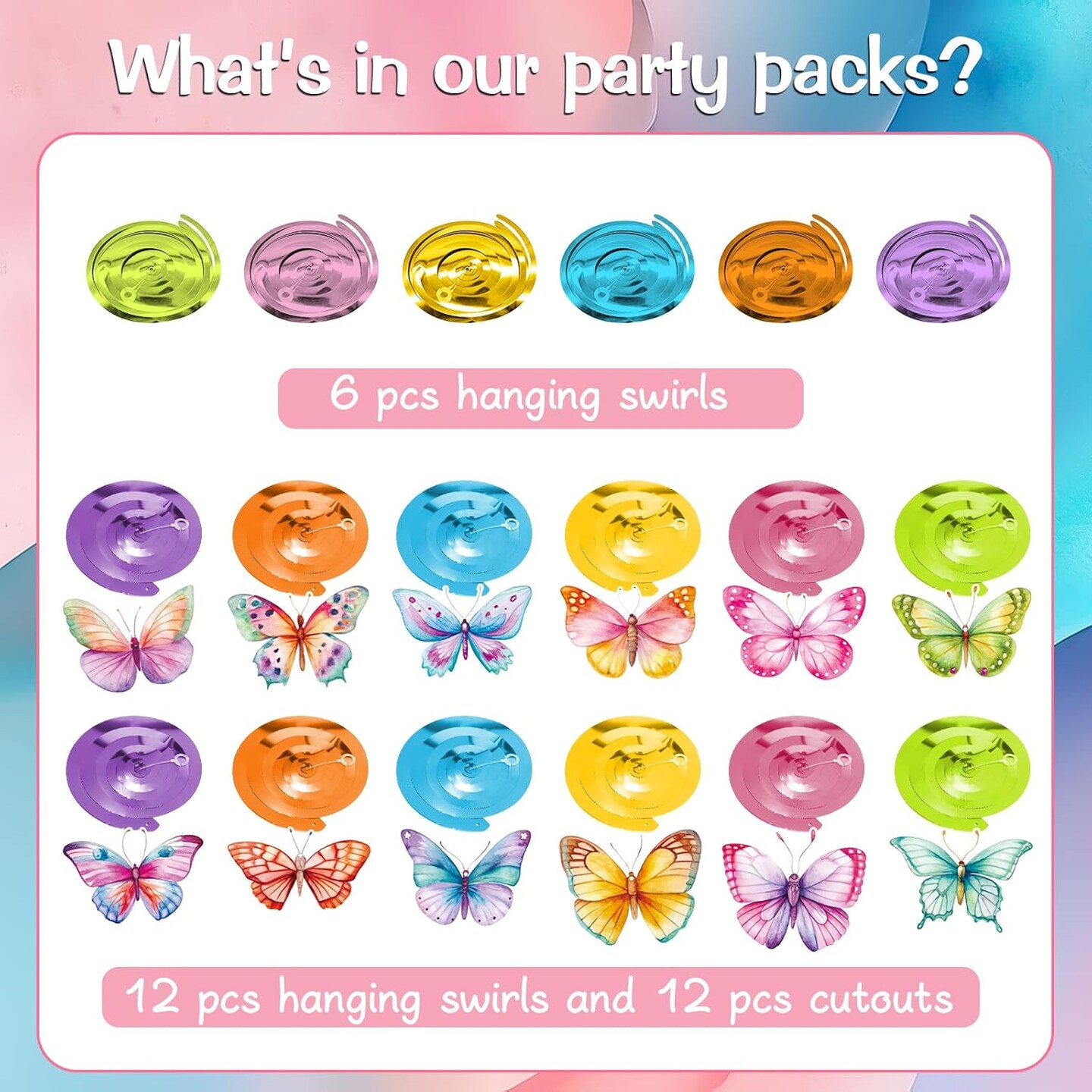 30-Piece Watercolor Butterfly Hanging Swirl Decorations | Spring & Summer Ceiling Spiral Danglers for Butterfly Themed Party Supplies