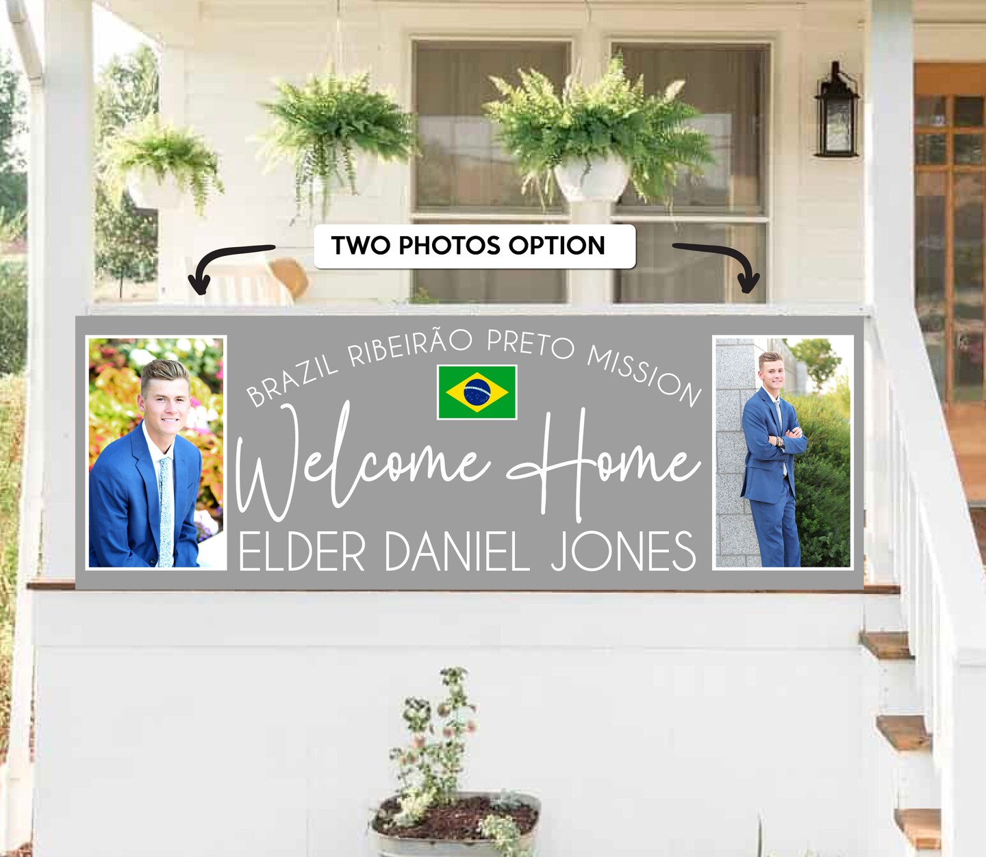 Welcome Home Missionary Banner for Front Yard and Airport with Picture, Photos, Flag, for Two Missions and Homecoming product 4