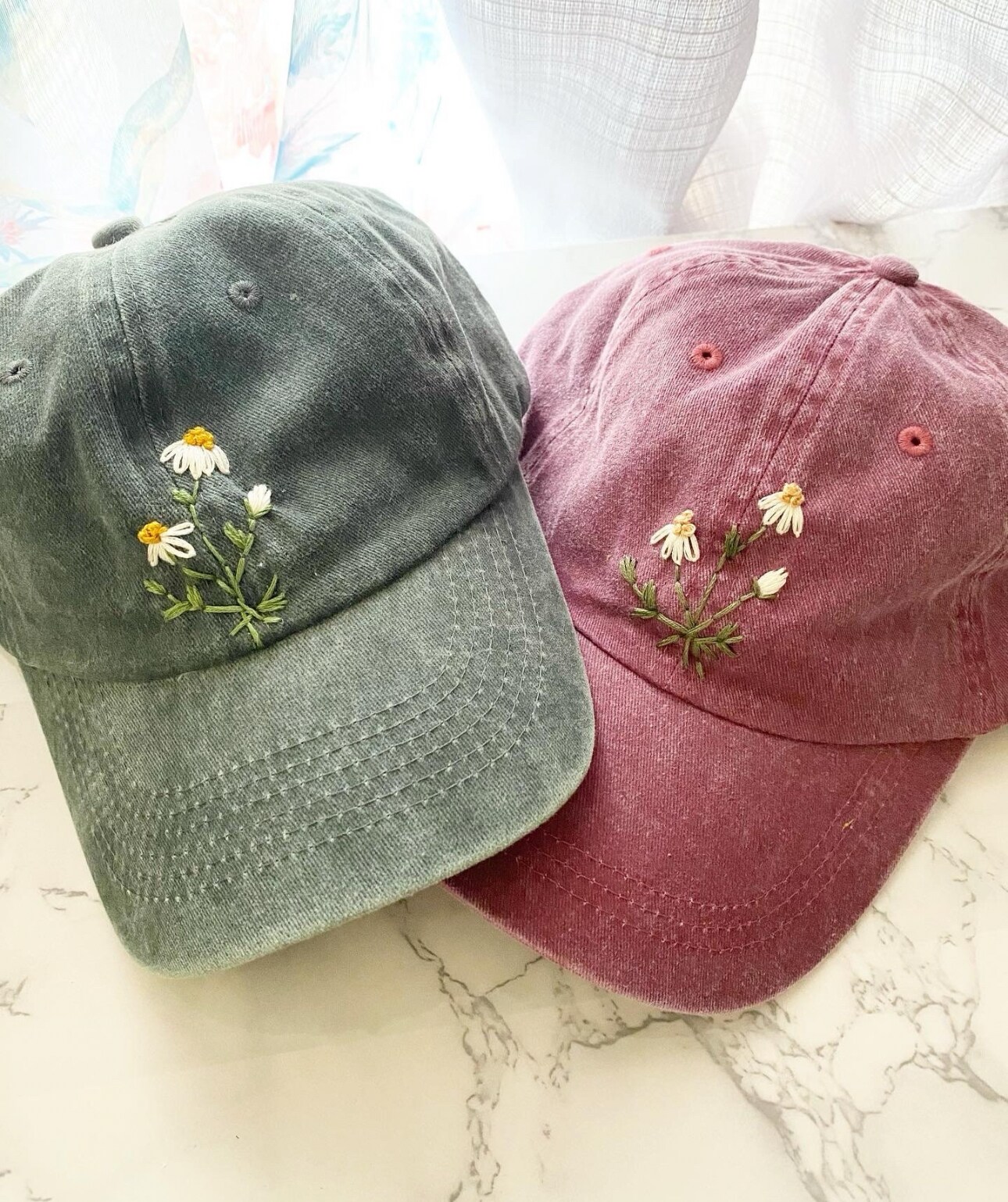 Custom Distress Floral Hand-Embroidered Baseball Cap  display picture 2