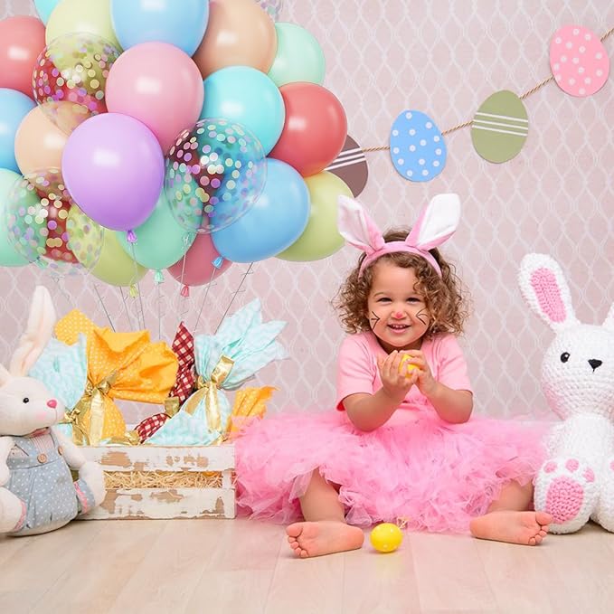 60 Pack Pastel Balloons (12 Inch) – Macaron Pink, Blue, Purple & Yellow Latex Balloons with Colorful Confetti – Easter 2026 & Spring Party Decorations – Sweet One Birthday, Baby Shower & Bridal Shower Supplies – Thickened Helium Grade Balloon Set