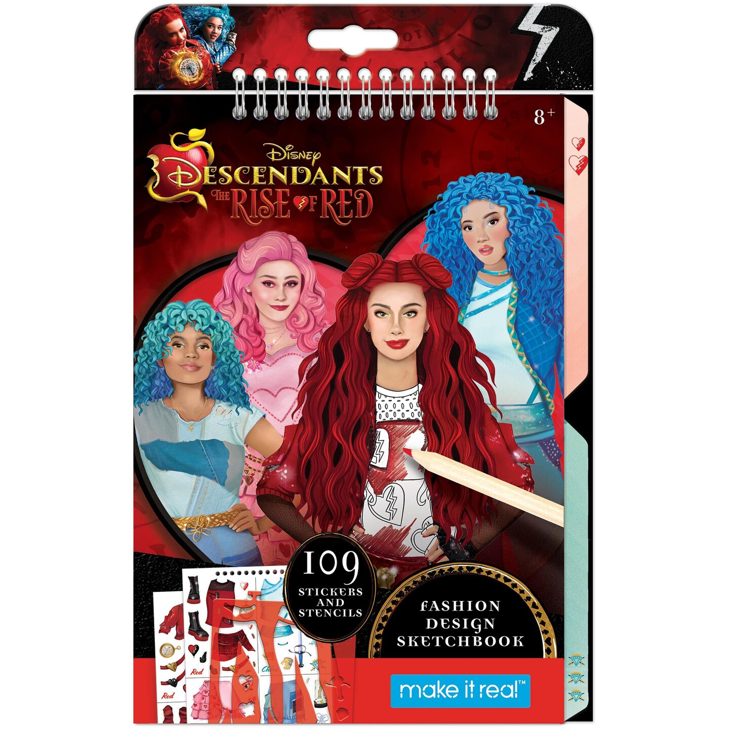 Make It Real: Descendants 4 Rise Of Red Fashion Design Sketchbook - Includes 109 Stickers &#x26; Stencils, Style Models, Disney, Girls &#x26; Kids Ages 8+