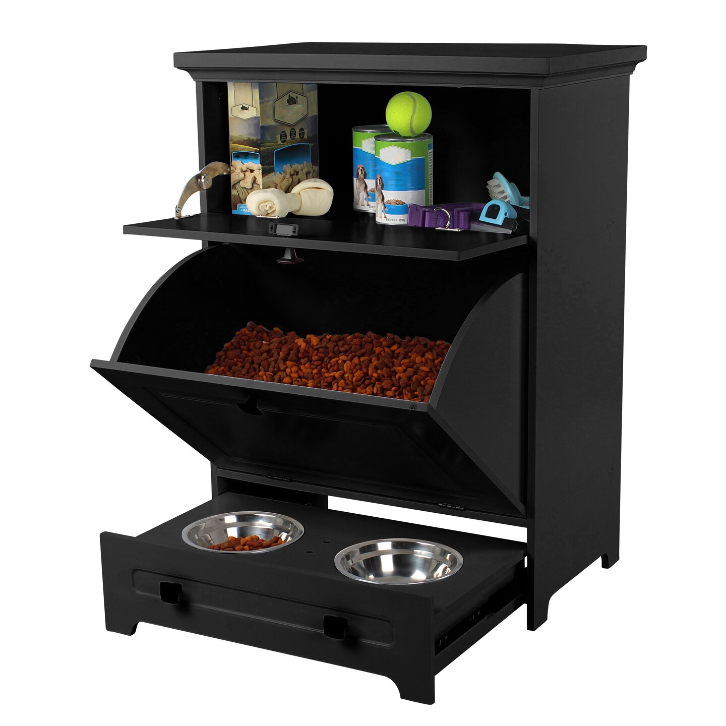 Mimu Dog Food Storage Cabinet with Bowls - Raised Pet Feeding Station Furniture