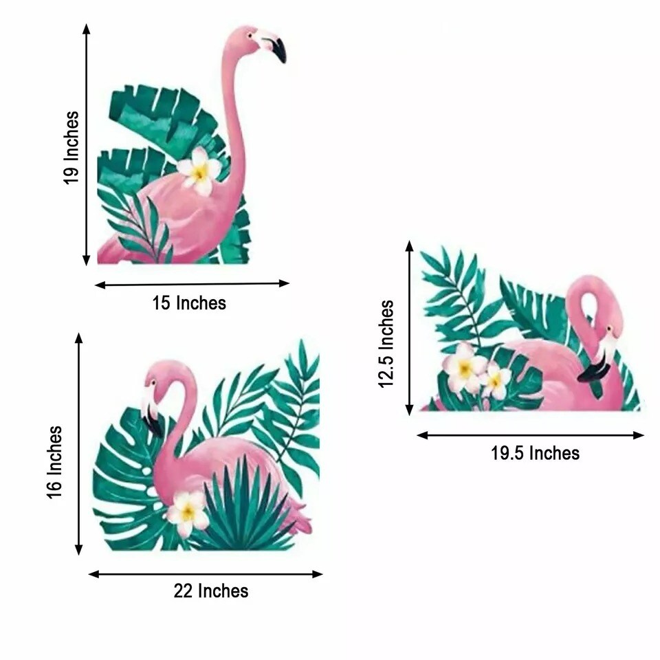 Pink Green Flamingo with Tropical Leaves Removable PVC Wall Stickers Living Room