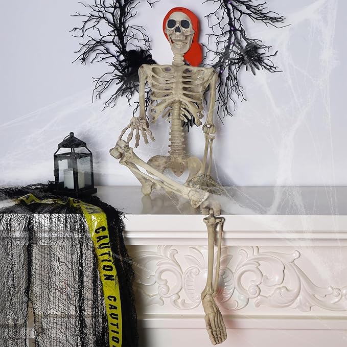 Full Body Skeleton, Life Size Human Bones Pose-N-Stay Realistic with Adjustable Joints, Pose Skeleton Prop, Haunted House Decor