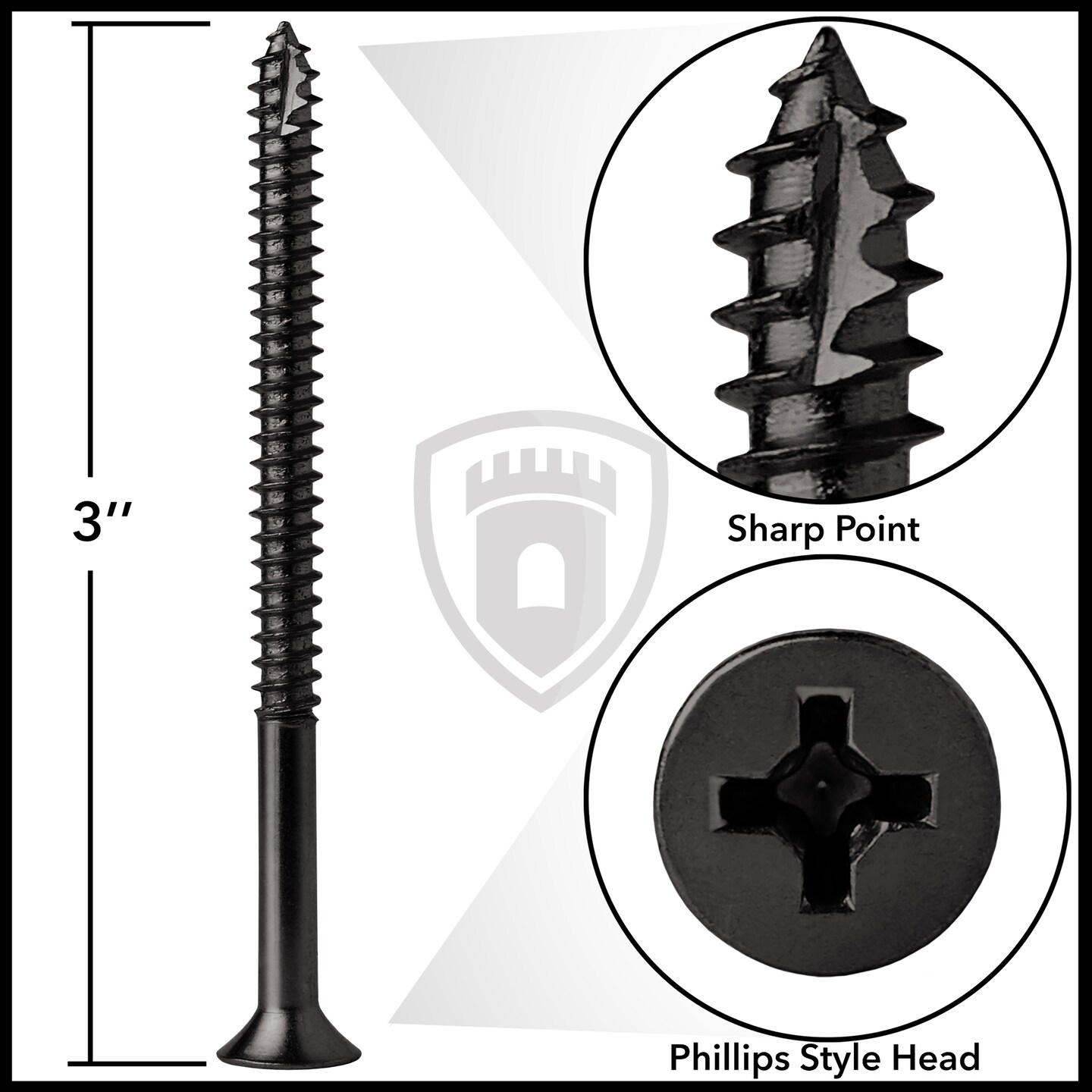 Cauldham Wood Screws #9 x 3 Inch for Door Hinges - 25 pack