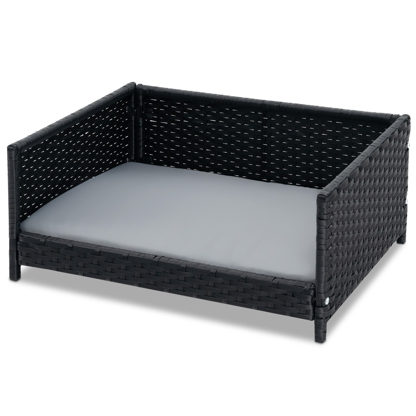 Rattan Dog Bed with Waterproof Soft Cushion for Medium Small Dogs Cats-Grey
