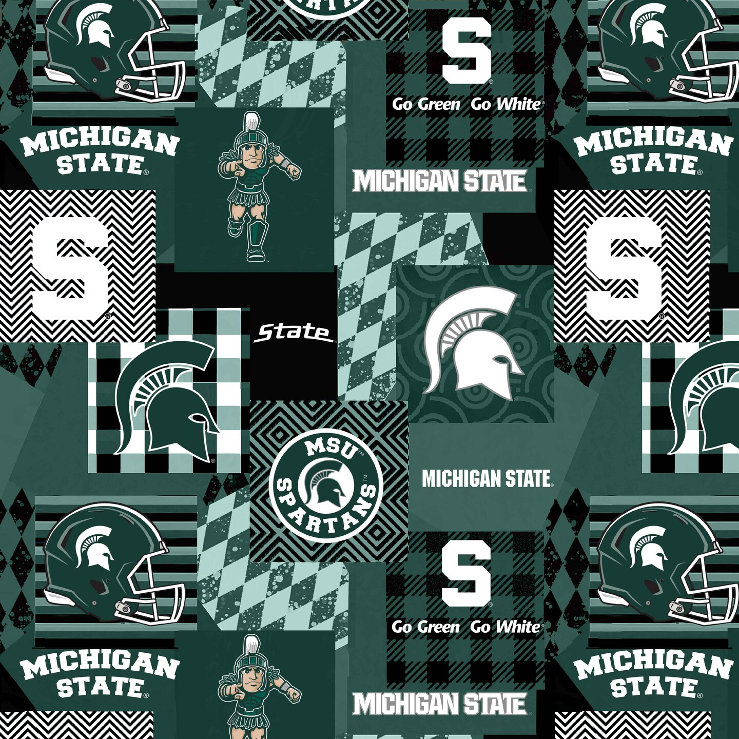 Sykel Enterprises-Michigan State University Minky Fabric with Geometric Design-Michigan State Spartans Minky Fleece Sold By The Yard