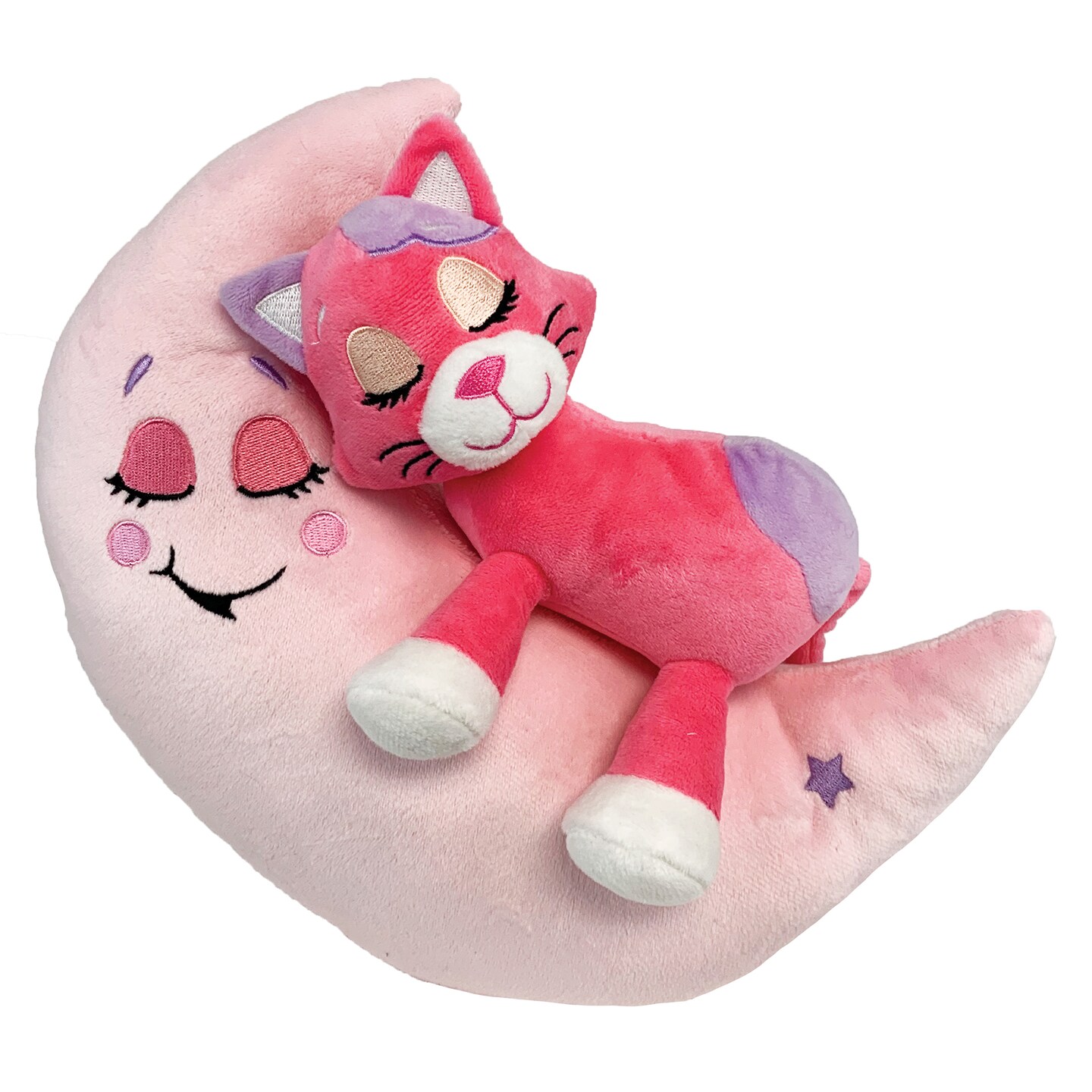 Happpy Nappers: Lullabrites Moon Pet - Pink Cat - Lights &#x26; Sounds Plush, Sleeping Animal, Plays 3 Lullabies, Color Changing, Day &#x26; Night Toy, Kids