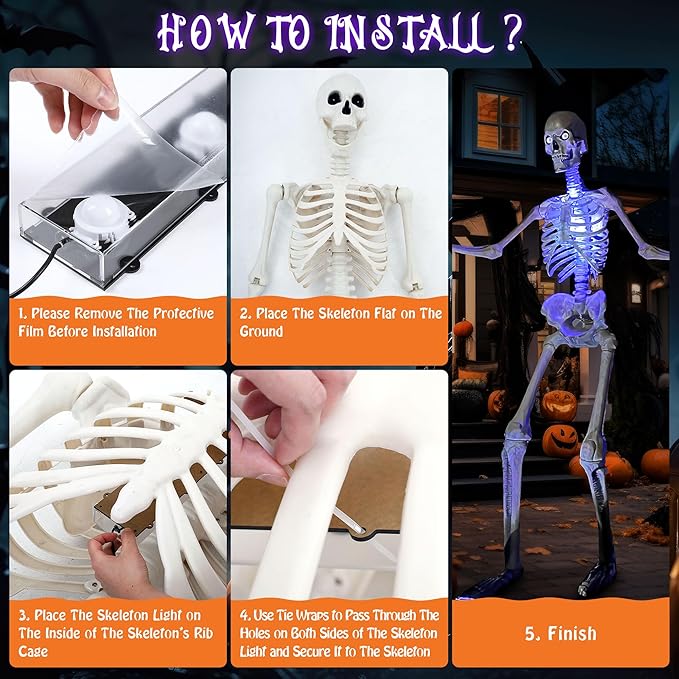 Giant Skeleton LED Lighting, 3 Modes and 7 Colors Waterproof Outdoor Skeleton Light Kit for Halloween Skeleton Decor