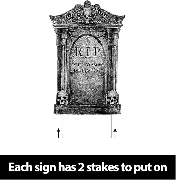 Halloween Decorations Outdoor Graveyard Tombstones: 6ct Large Tombstones Halloween Decor Yard Signs with Stakes, 16" Tall Realistic Scary Skeleton RIP Gravestones Yard Lawn Outside for Kids Home Party