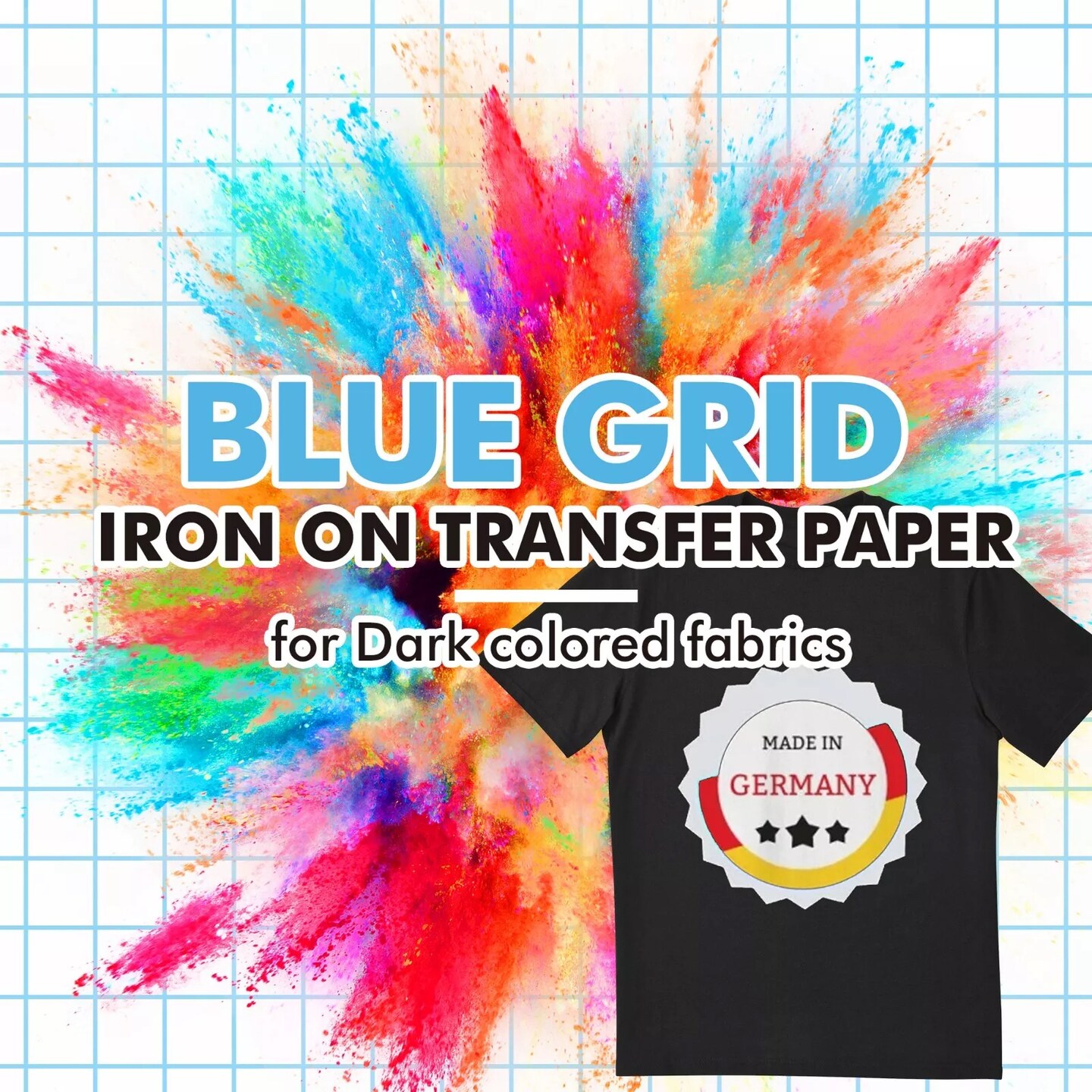 10 Sheets Bulk Dark Cotton Printable Heat Transfer Paper Blue Grid Back 8.5"x11"