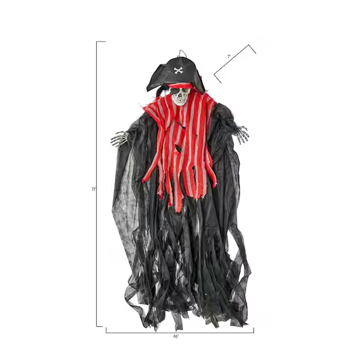 71&#x22; Hanging Pirate with Red Light &#x26; Sound Creepy Halloween Decor