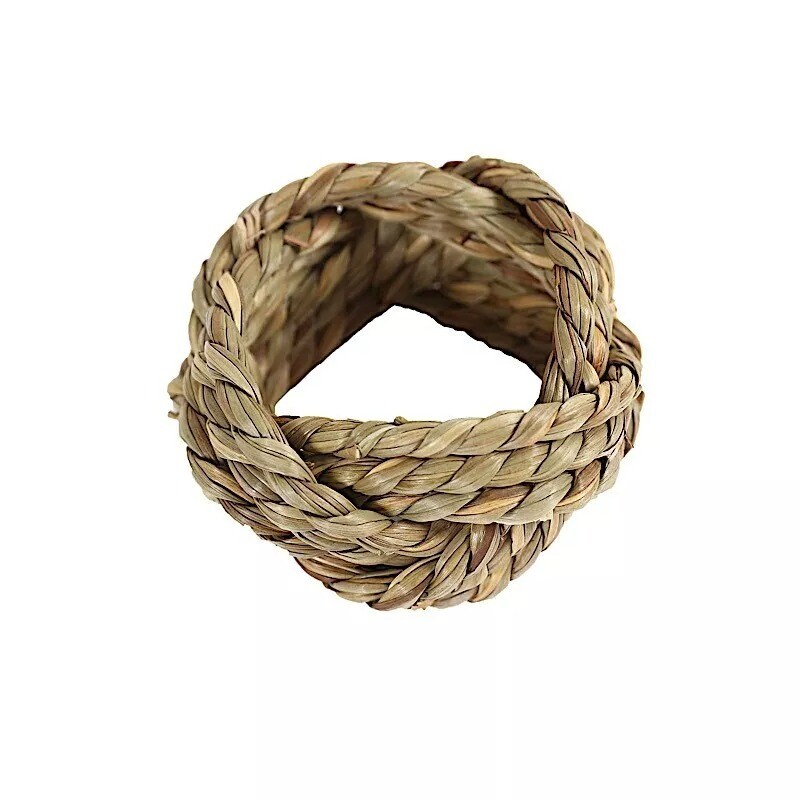 4 Natural Braided Jute Burlap Napkin Rings Dining Table Decorations Supplies