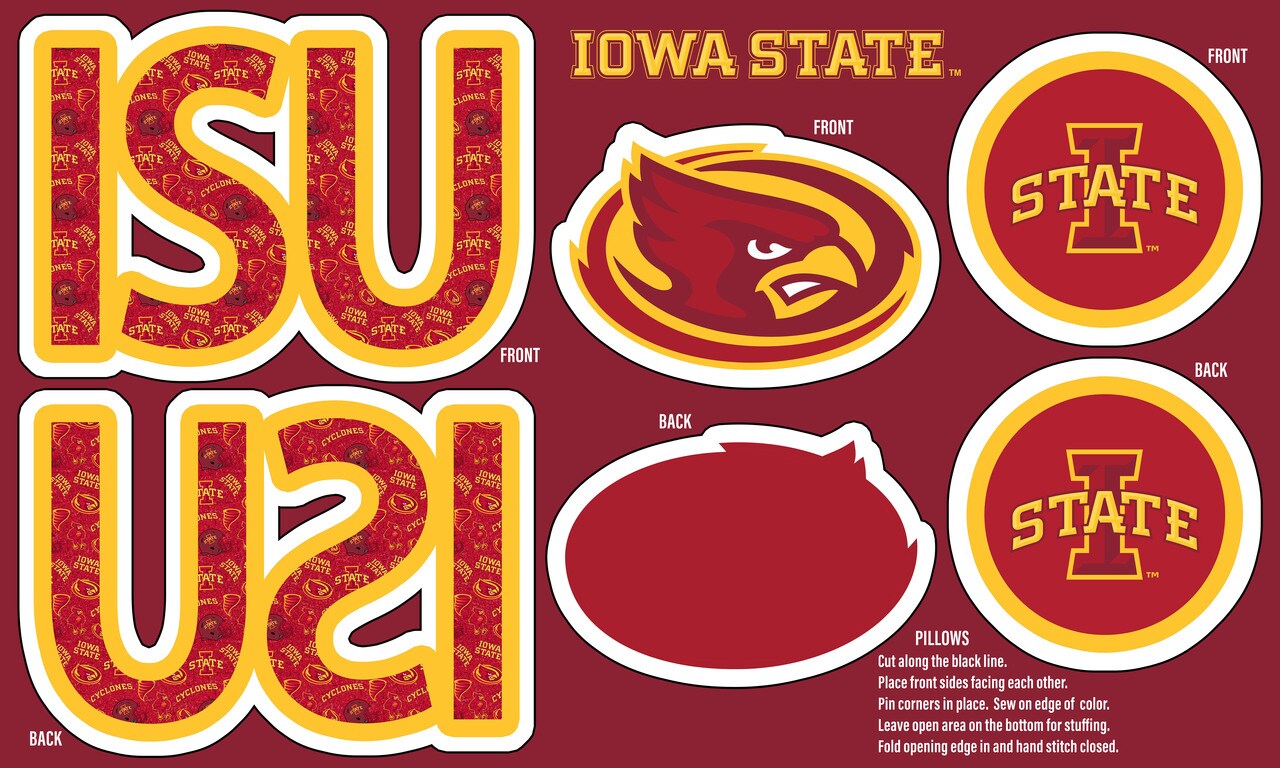 Sykel Enterprises-Iowa State University Minky DIY Pillow Project. Cut, Sew, and Stuff-Each Panel yields 3 pillows