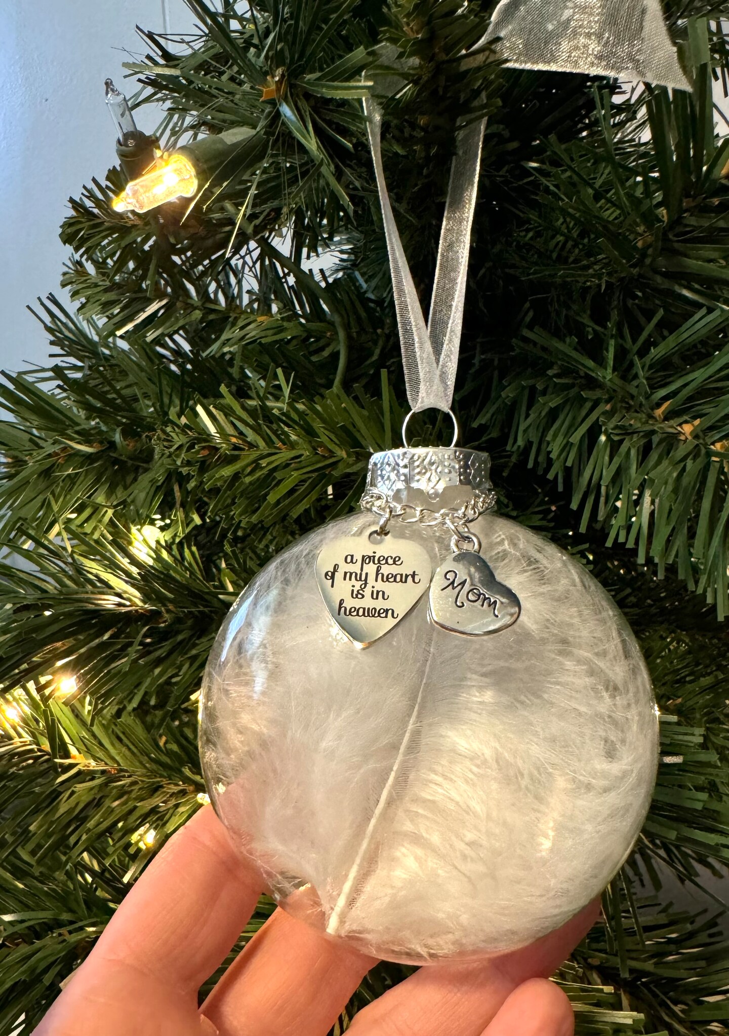 Custom Memorial Christmas Ornament, A Piece Of My Heart Is In Heaven,  Memorial Remembrance Christmas Ornament Keepsake Gift, family member charm: 