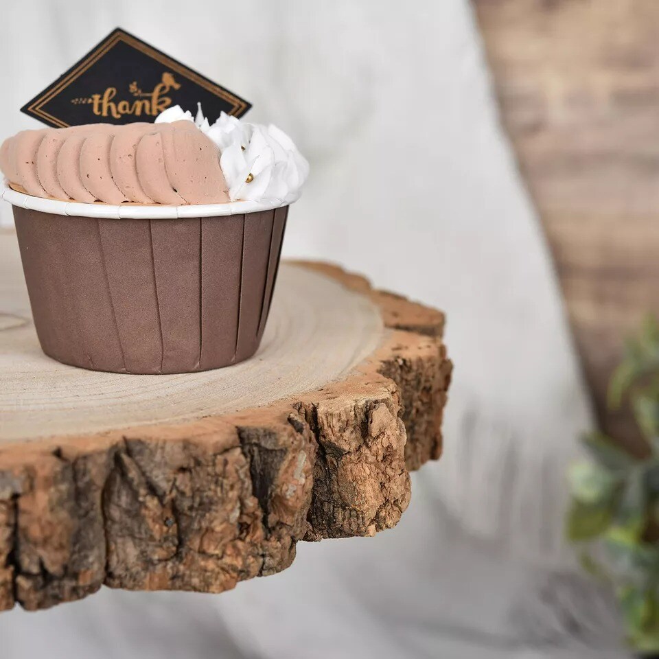 14" Brown 3 Tier Round Natural Wooden Cupcake Dessert Stand Party Event